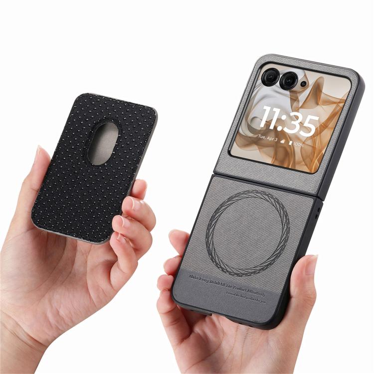 For Motorola Moto Razr 50 / 60 Twill Fabric Card Bag Ring Magnetic Back Phone Case