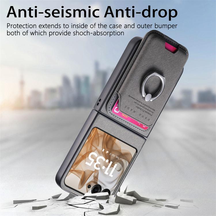 For Motorola Moto Razr 50 / 60 Twill Fabric Card Bag Ring Magnetic Back Phone Case