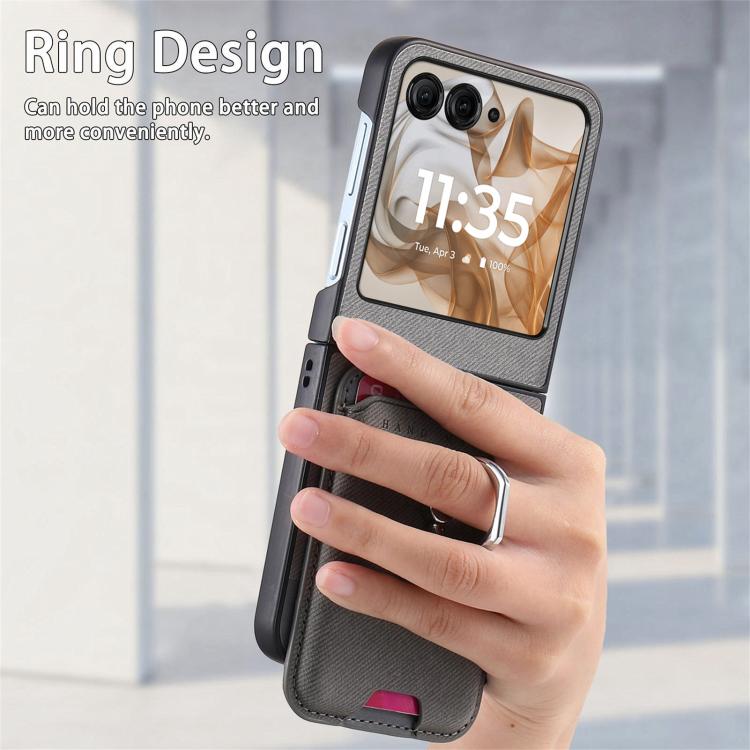 For Motorola Moto Razr 50 / 60 Twill Fabric Card Bag Ring Magnetic Back Phone Case