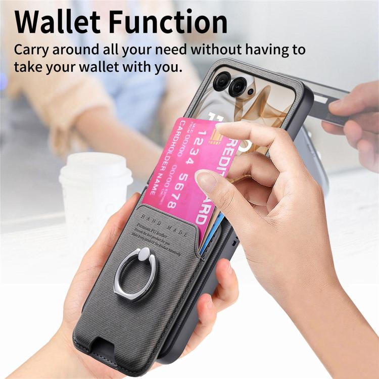 For Motorola Moto Razr 50 / 60 Twill Fabric Card Bag Ring Magnetic Back Phone Case