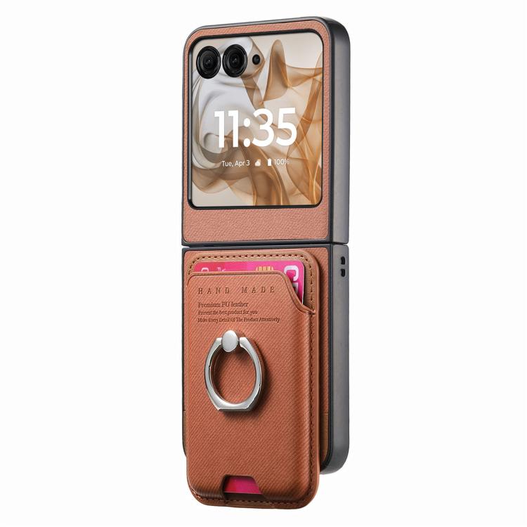 For Motorola Moto Razr 50 / 60 Twill Fabric Card Bag Ring Magnetic Back Phone Case