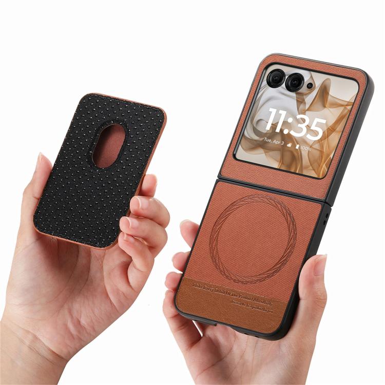 For Motorola Moto Razr 50 / 60 Twill Fabric Card Bag Ring Magnetic Back Phone Case