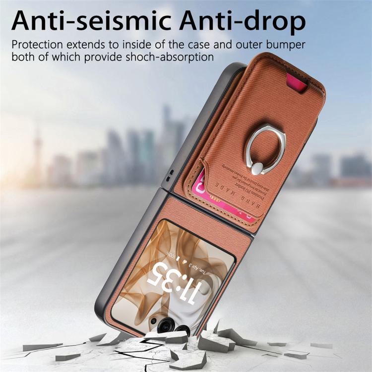 For Motorola Moto Razr 50 / 60 Twill Fabric Card Bag Ring Magnetic Back Phone Case