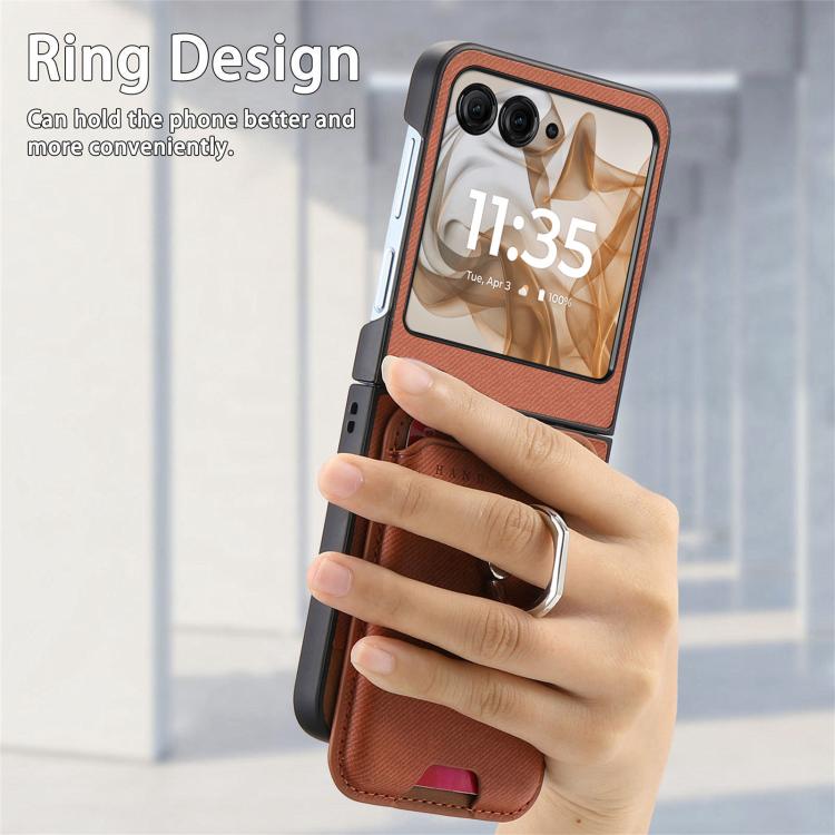 For Motorola Moto Razr 50 / 60 Twill Fabric Card Bag Ring Magnetic Back Phone Case