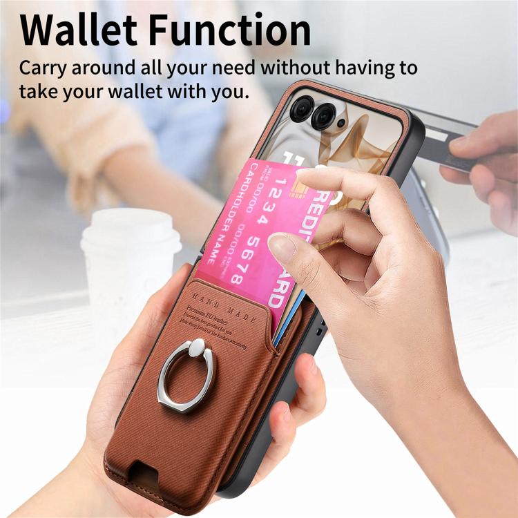 For Motorola Moto Razr 50 / 60 Twill Fabric Card Bag Ring Magnetic Back Phone Case
