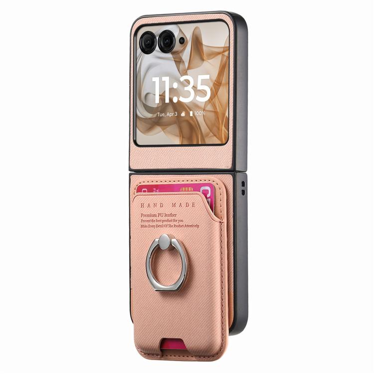 For Motorola Moto Razr 50 / 60 Twill Fabric Card Bag Ring Magnetic Back Phone Case