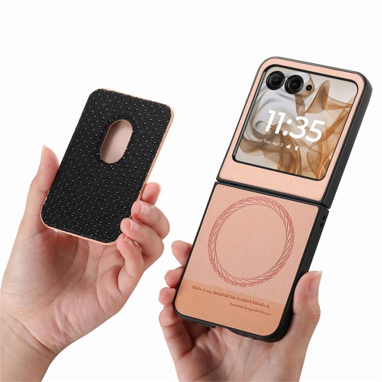 For Motorola Moto Razr 50 / 60 Twill Fabric Card Bag Ring Magnetic Back Phone Case