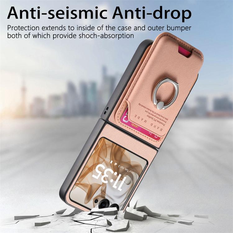 For Motorola Moto Razr 50 / 60 Twill Fabric Card Bag Ring Magnetic Back Phone Case
