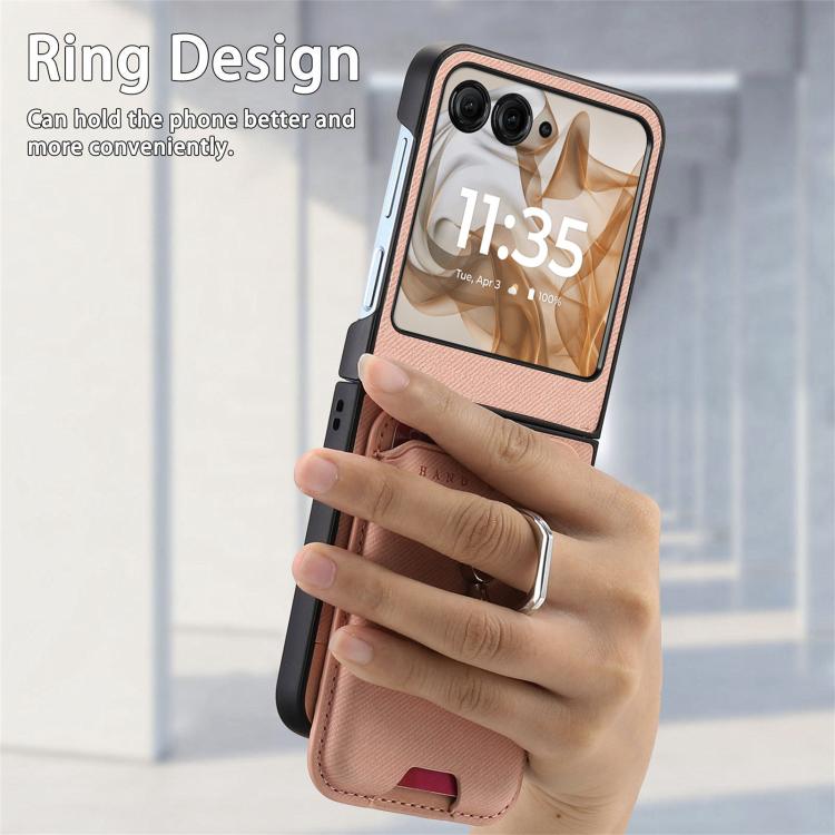 For Motorola Moto Razr 50 / 60 Twill Fabric Card Bag Ring Magnetic Back Phone Case