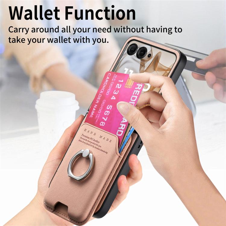 For Motorola Moto Razr 50 / 60 Twill Fabric Card Bag Ring Magnetic Back Phone Case