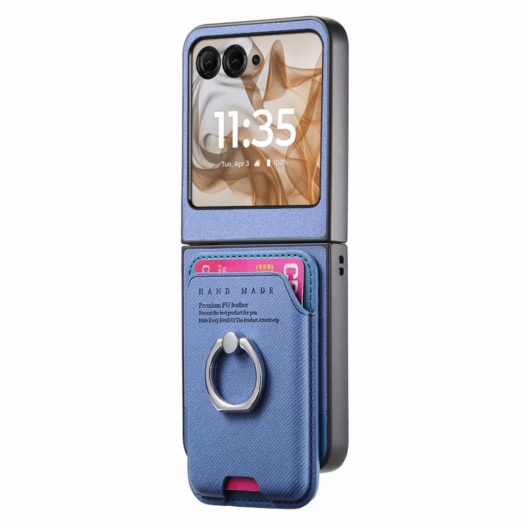 For Motorola Moto Razr 50 / 60 Twill Fabric Card Bag Ring Magnetic Back Phone Case