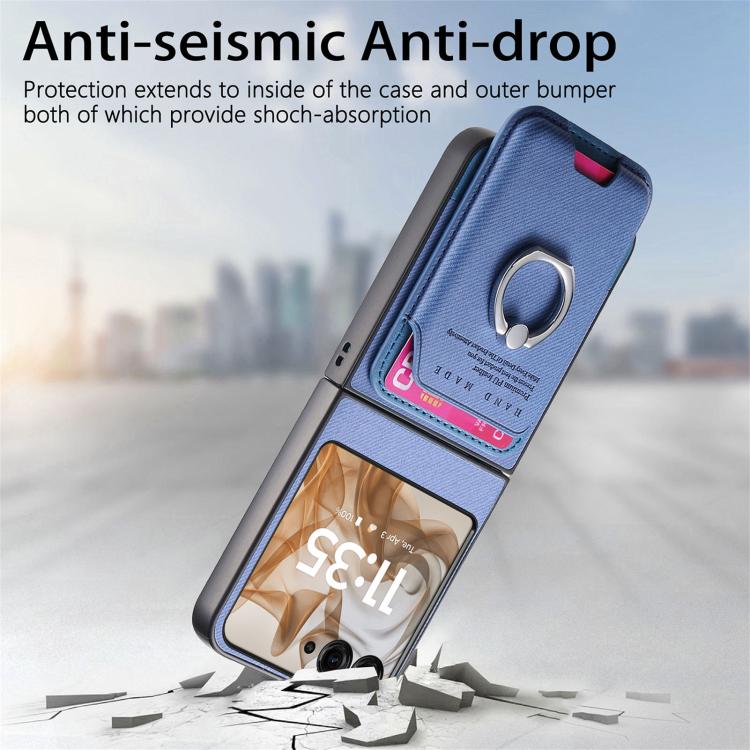For Motorola Moto Razr 50 / 60 Twill Fabric Card Bag Ring Magnetic Back Phone Case