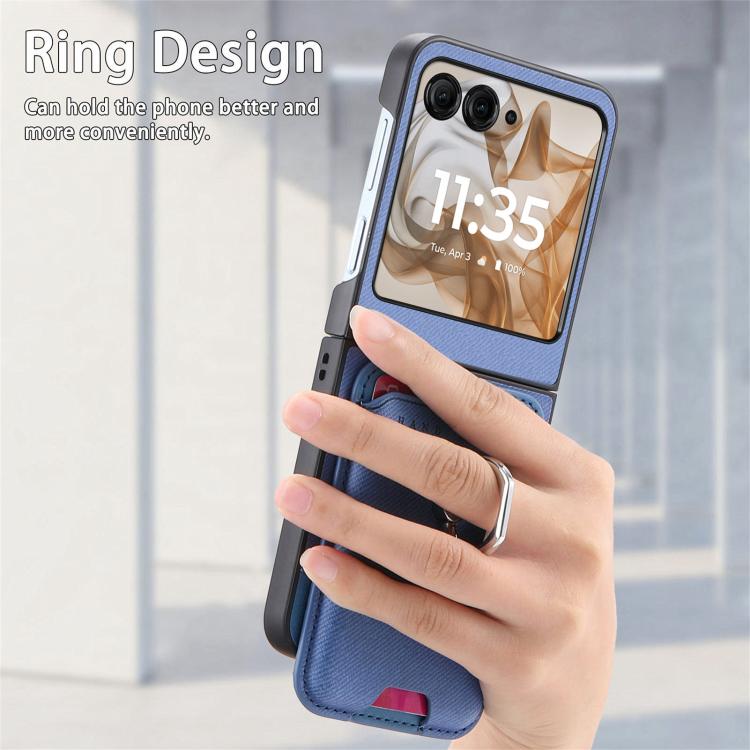 For Motorola Moto Razr 50 / 60 Twill Fabric Card Bag Ring Magnetic Back Phone Case