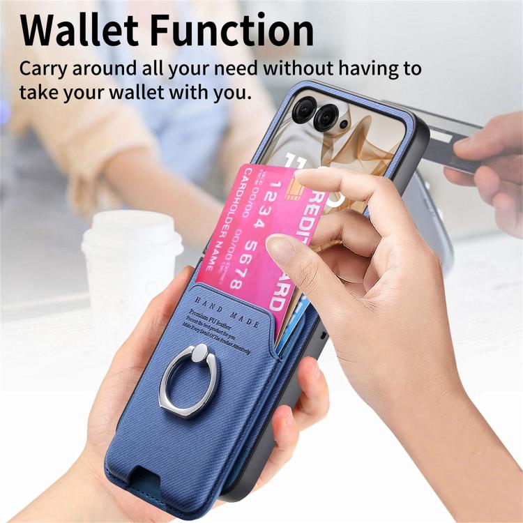 For Motorola Moto Razr 50 / 60 Twill Fabric Card Bag Ring Magnetic Back Phone Case