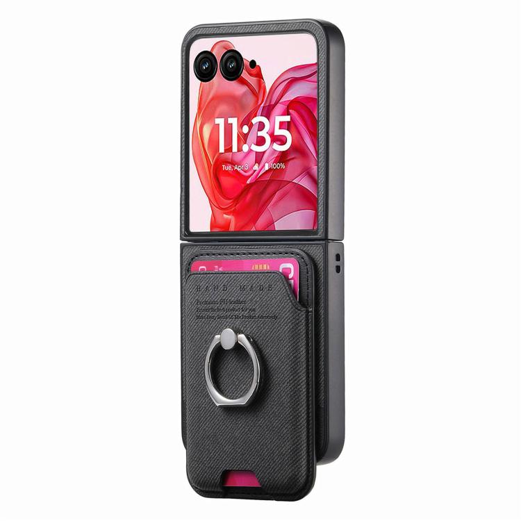 For Motorola Moto Razr 50 Ultra Twill Fabric Card Bag Ring Magnetic Back Phone Case