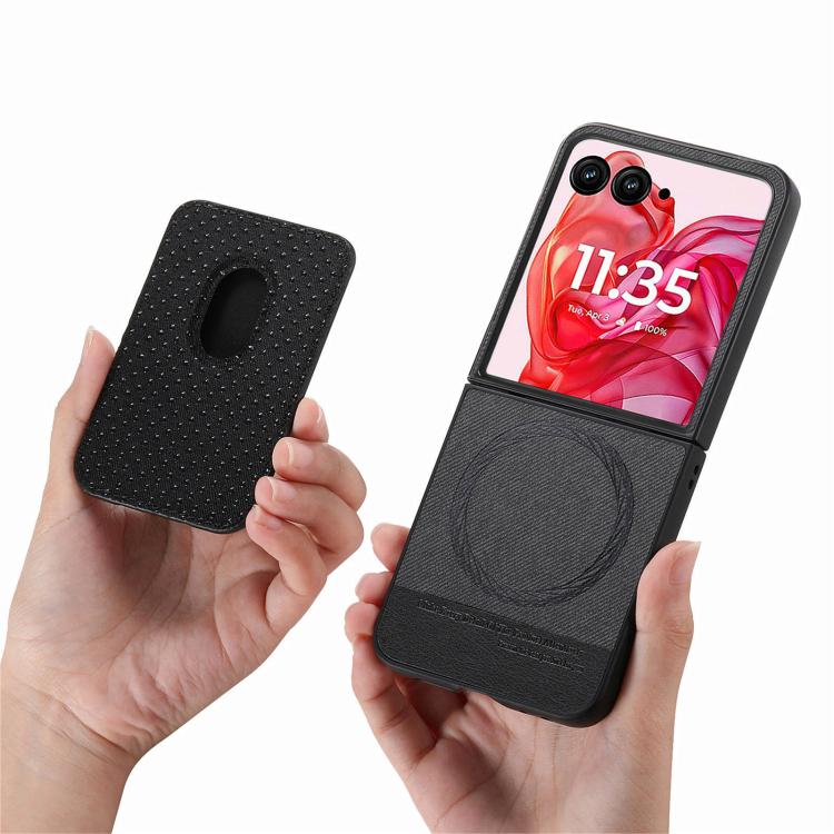 For Motorola Moto Razr 50 Ultra Twill Fabric Card Bag Ring Magnetic Back Phone Case
