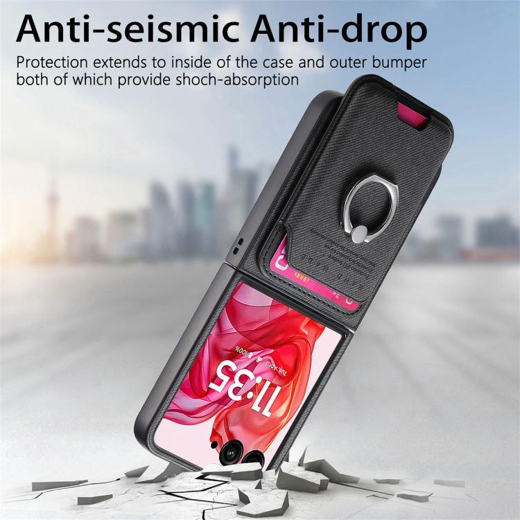 For Motorola Moto Razr 50 Ultra Twill Fabric Card Bag Ring Magnetic Back Phone Case