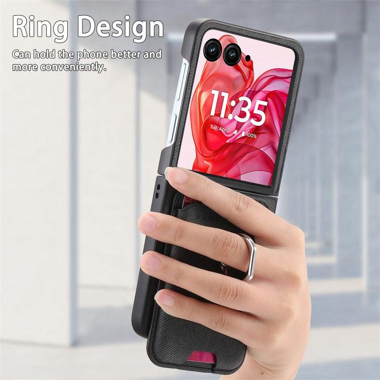 For Motorola Moto Razr 50 Ultra Twill Fabric Card Bag Ring Magnetic Back Phone Case