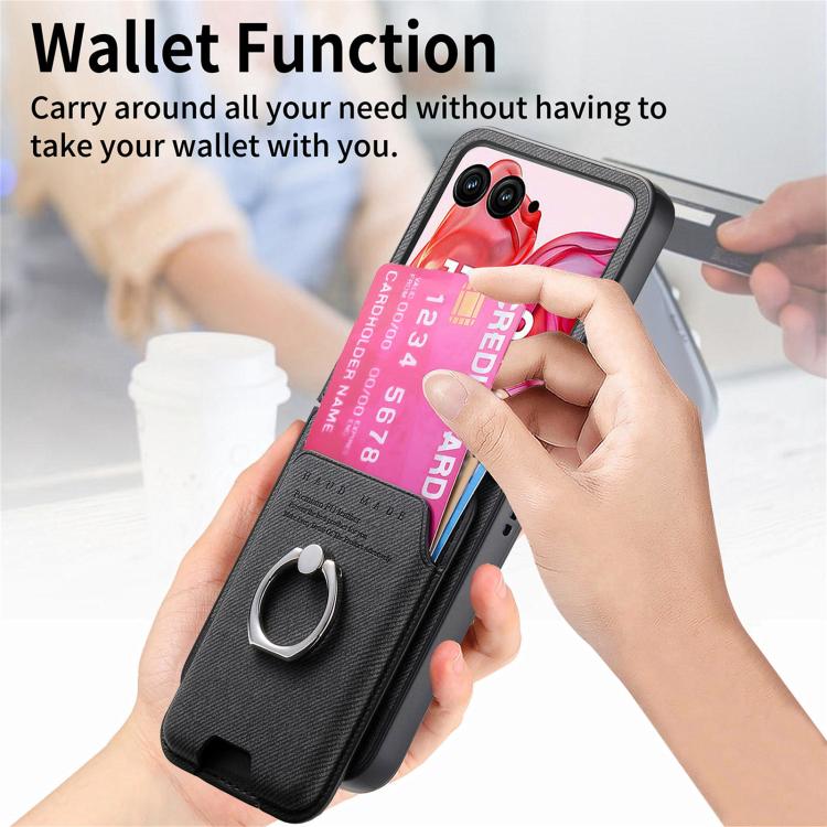 For Motorola Moto Razr 50 Ultra Twill Fabric Card Bag Ring Magnetic Back Phone Case
