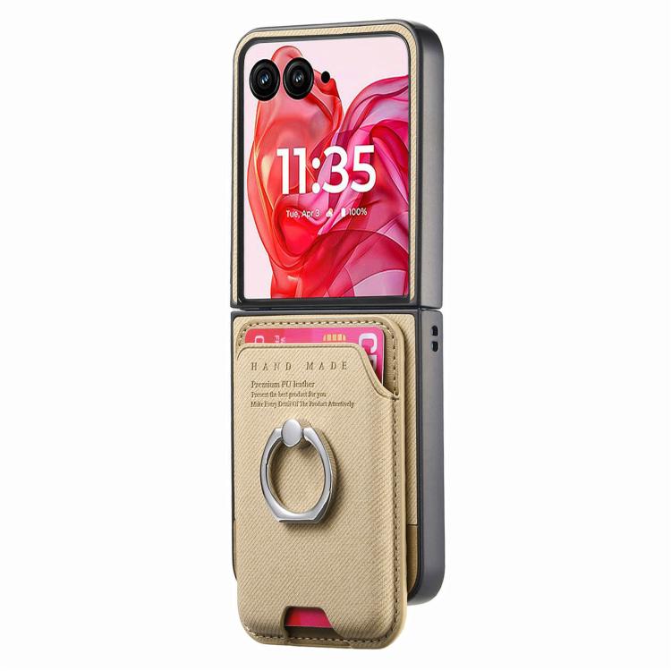 For Motorola Moto Razr 50 Ultra Twill Fabric Card Bag Ring Magnetic Back Phone Case