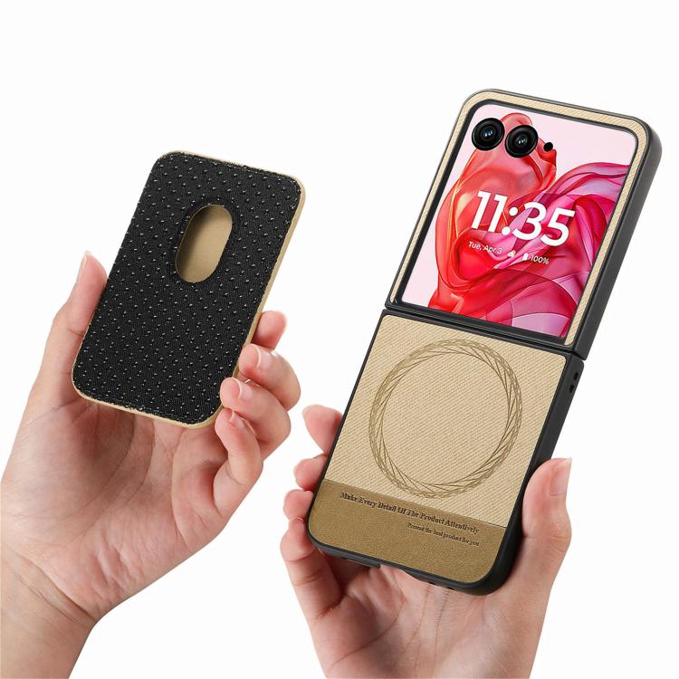 For Motorola Moto Razr 50 Ultra Twill Fabric Card Bag Ring Magnetic Back Phone Case