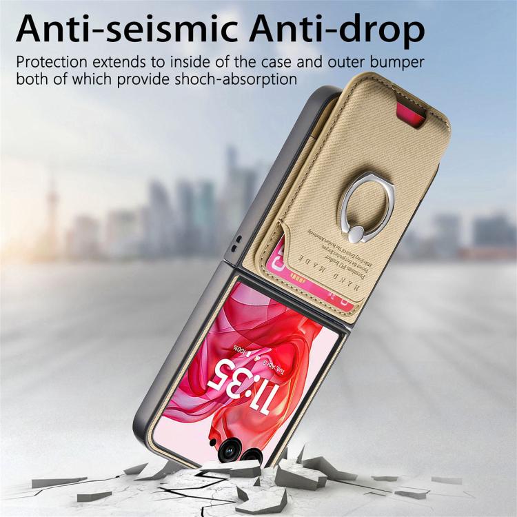 For Motorola Moto Razr 50 Ultra Twill Fabric Card Bag Ring Magnetic Back Phone Case