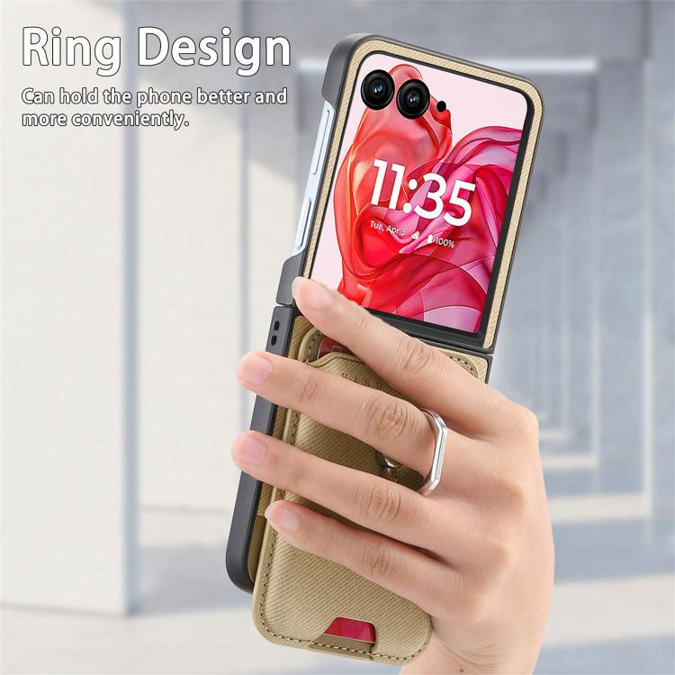 For Motorola Moto Razr 50 Ultra Twill Fabric Card Bag Ring Magnetic Back Phone Case