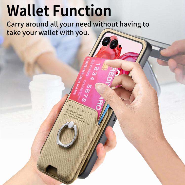 For Motorola Moto Razr 50 Ultra Twill Fabric Card Bag Ring Magnetic Back Phone Case