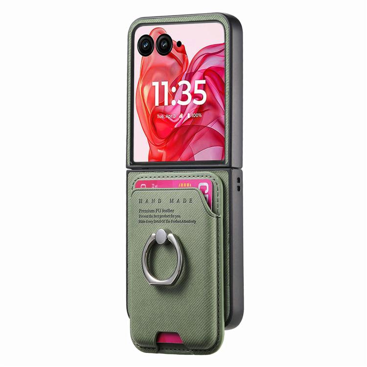 For Motorola Moto Razr 50 Ultra Twill Fabric Card Bag Ring Magnetic Back Phone Case