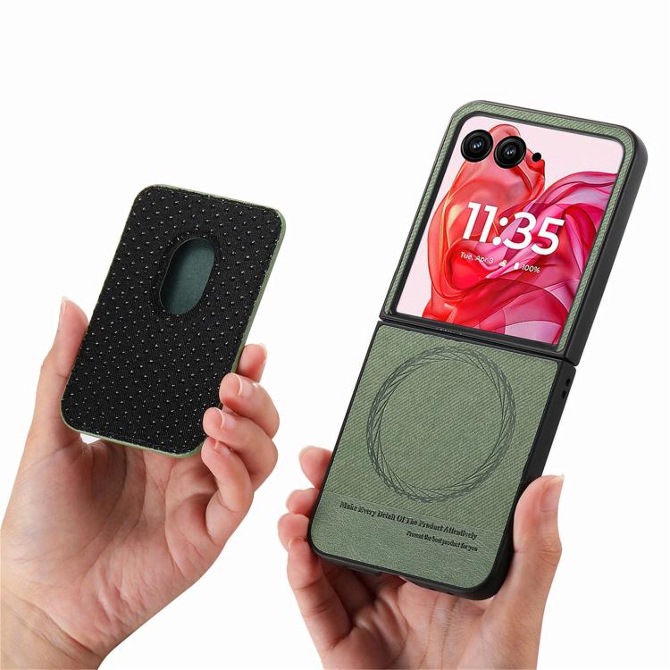 For Motorola Moto Razr 50 Ultra Twill Fabric Card Bag Ring Magnetic Back Phone Case