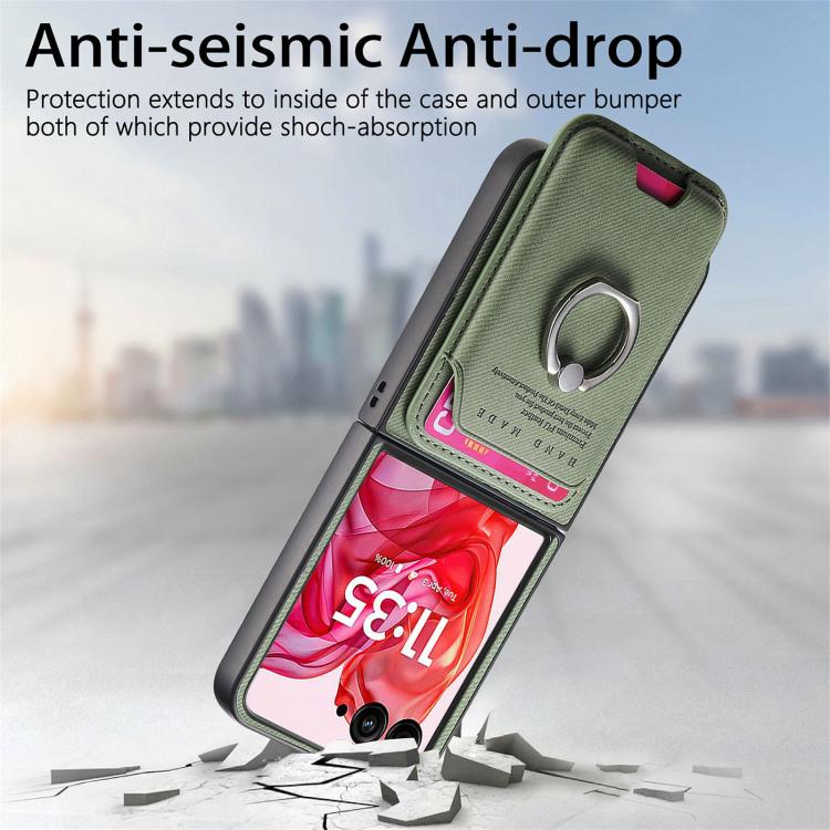 For Motorola Moto Razr 50 Ultra Twill Fabric Card Bag Ring Magnetic Back Phone Case