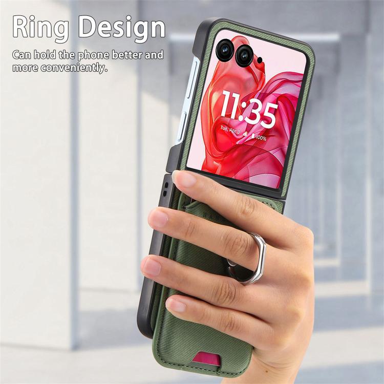 For Motorola Moto Razr 50 Ultra Twill Fabric Card Bag Ring Magnetic Back Phone Case
