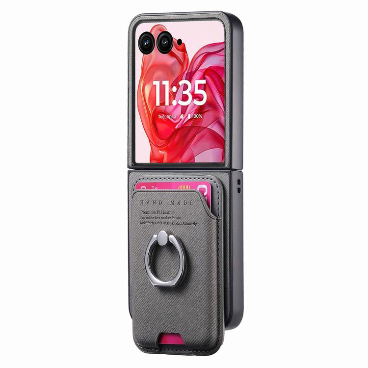 For Motorola Moto Razr 50 Ultra Twill Fabric Card Bag Ring Magnetic Back Phone Case