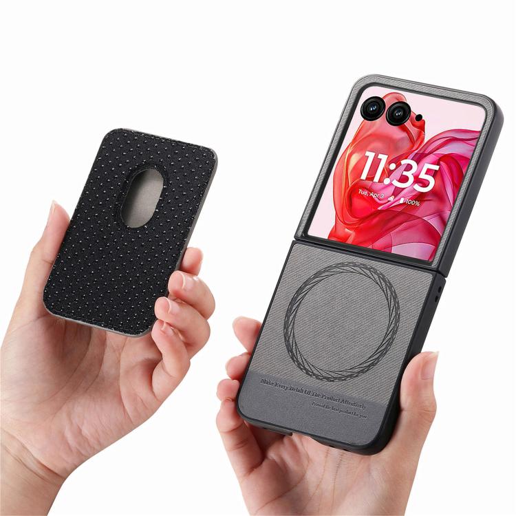 For Motorola Moto Razr 50 Ultra Twill Fabric Card Bag Ring Magnetic Back Phone Case