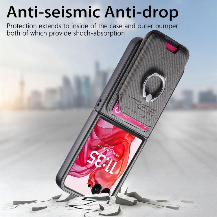 For Motorola Moto Razr 50 Ultra Twill Fabric Card Bag Ring Magnetic Back Phone Case