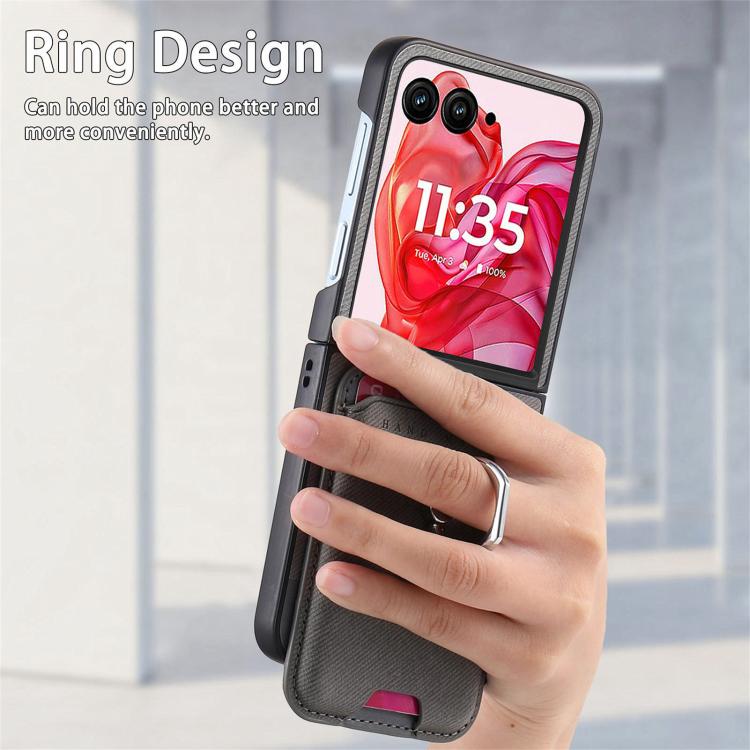 For Motorola Moto Razr 50 Ultra Twill Fabric Card Bag Ring Magnetic Back Phone Case