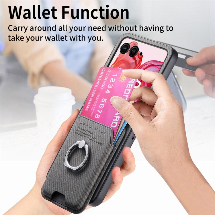 For Motorola Moto Razr 50 Ultra Twill Fabric Card Bag Ring Magnetic Back Phone Case