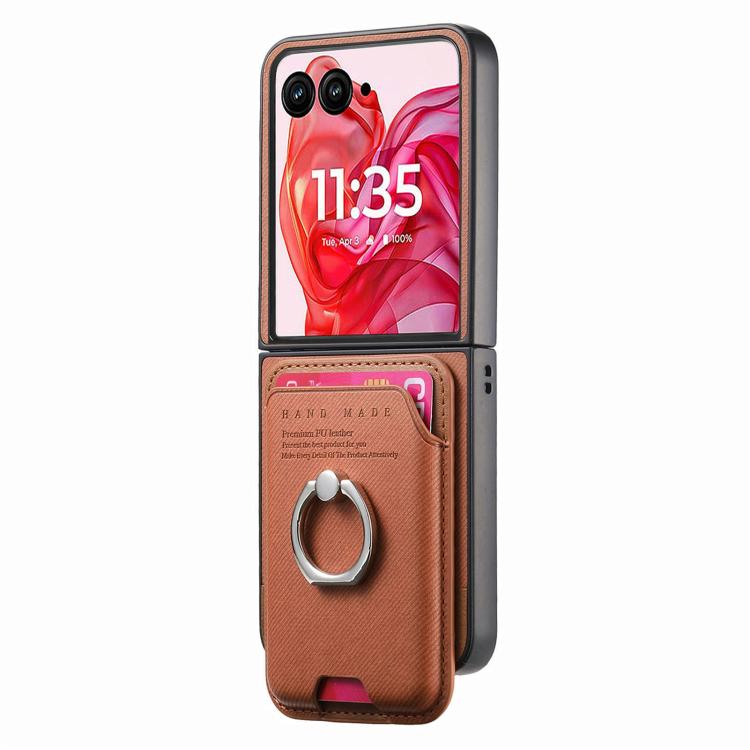 For Motorola Moto Razr 50 Ultra Twill Fabric Card Bag Ring Magnetic Back Phone Case