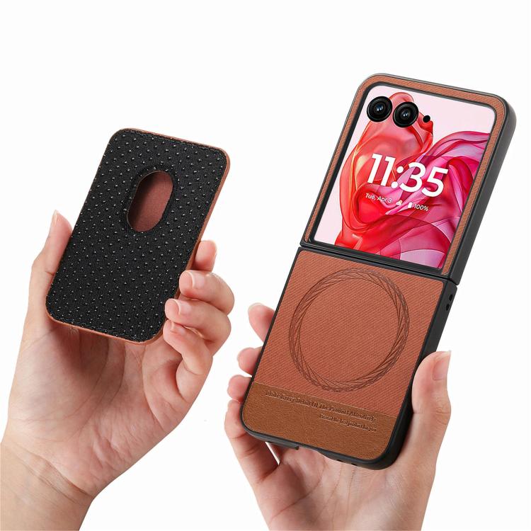 For Motorola Moto Razr 50 Ultra Twill Fabric Card Bag Ring Magnetic Back Phone Case
