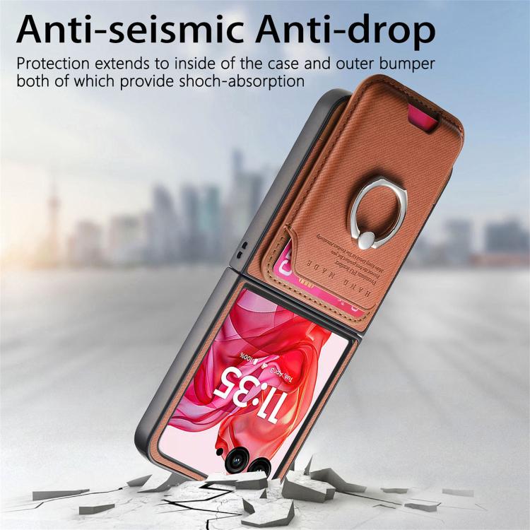 For Motorola Moto Razr 50 Ultra Twill Fabric Card Bag Ring Magnetic Back Phone Case