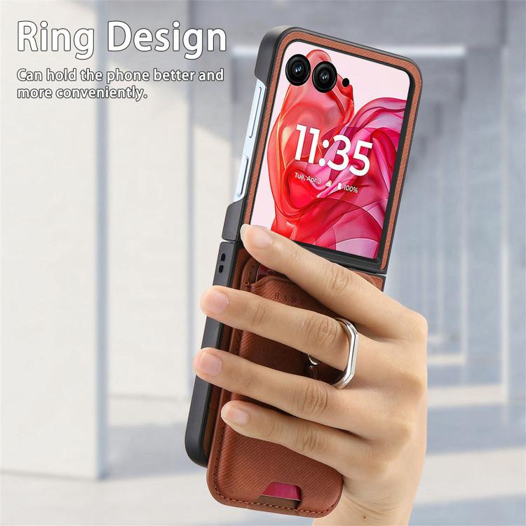 For Motorola Moto Razr 50 Ultra Twill Fabric Card Bag Ring Magnetic Back Phone Case