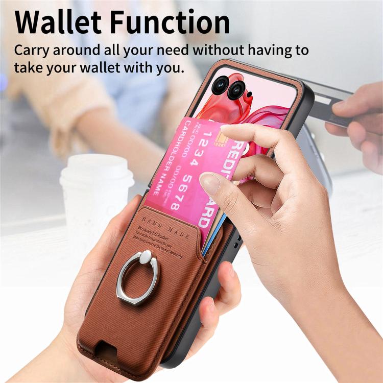 For Motorola Moto Razr 50 Ultra Twill Fabric Card Bag Ring Magnetic Back Phone Case