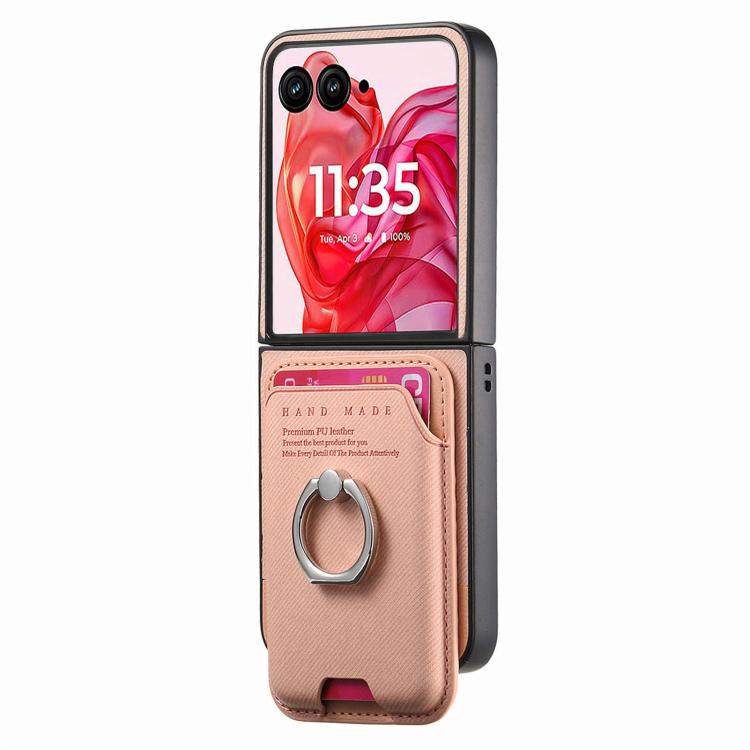 For Motorola Moto Razr 50 Ultra Twill Fabric Card Bag Ring Magnetic Back Phone Case