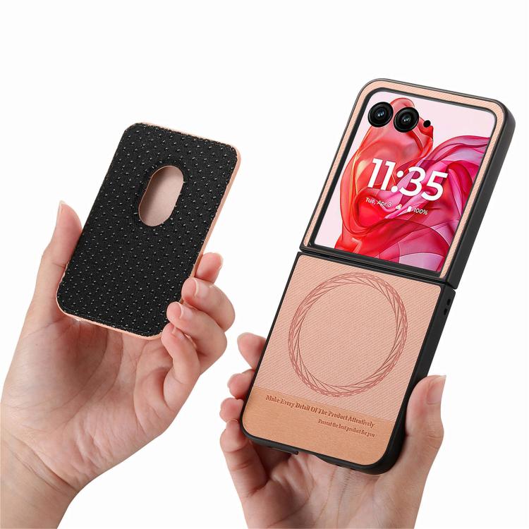 For Motorola Moto Razr 50 Ultra Twill Fabric Card Bag Ring Magnetic Back Phone Case