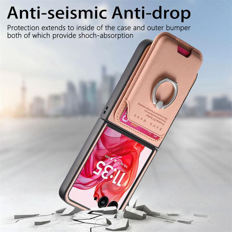 For Motorola Moto Razr 50 Ultra Twill Fabric Card Bag Ring Magnetic Back Phone Case