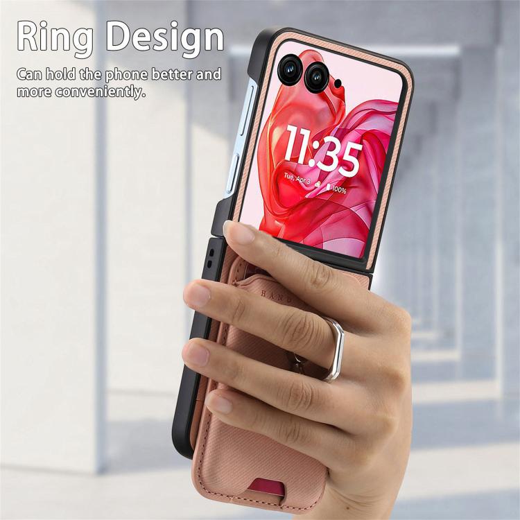 For Motorola Moto Razr 50 Ultra Twill Fabric Card Bag Ring Magnetic Back Phone Case