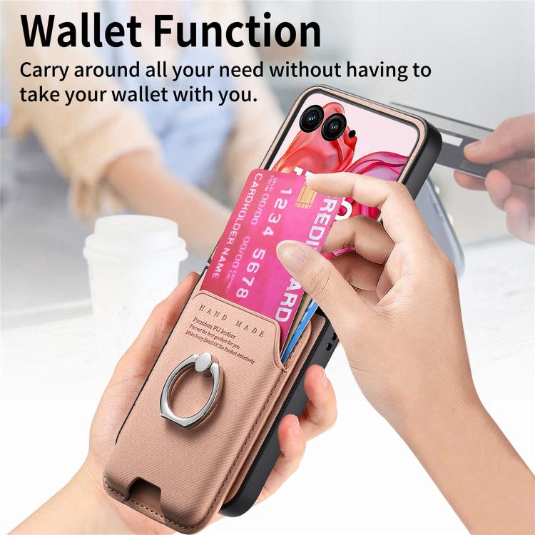For Motorola Moto Razr 50 Ultra Twill Fabric Card Bag Ring Magnetic Back Phone Case