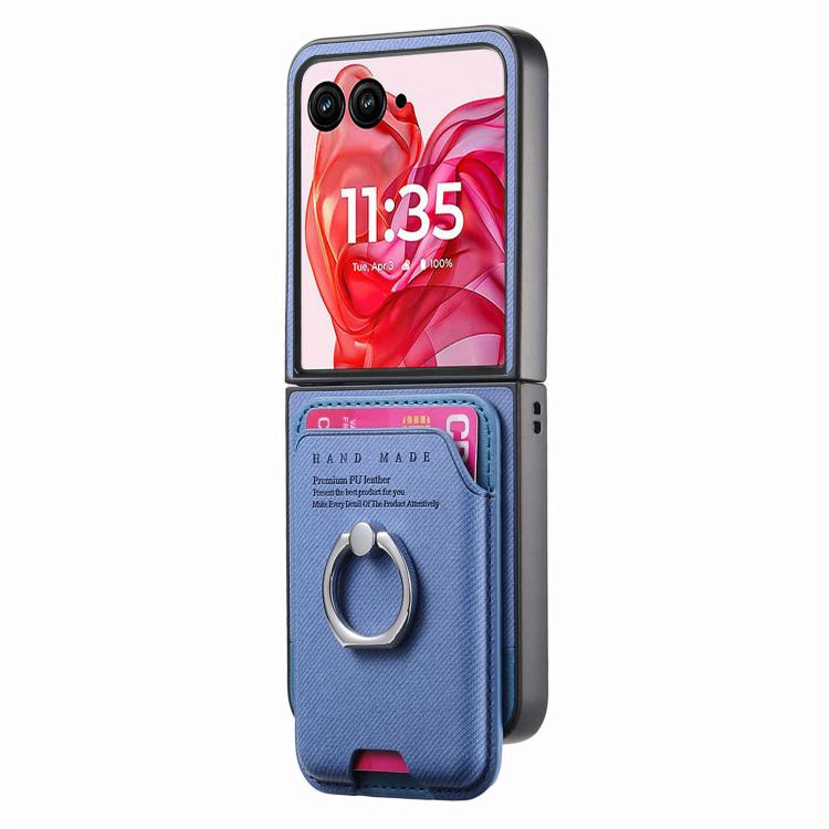 For Motorola Moto Razr 50 Ultra Twill Fabric Card Bag Ring Magnetic Back Phone Case