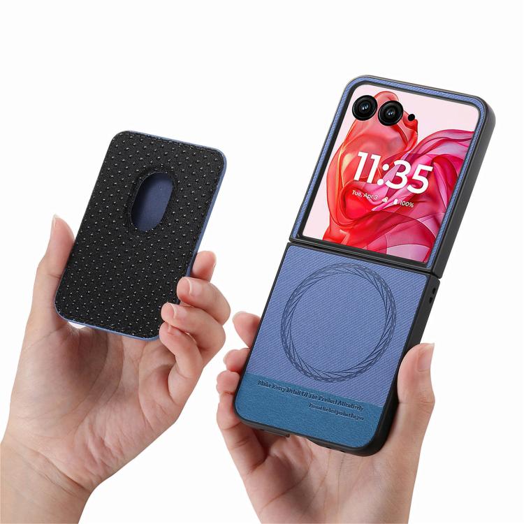 For Motorola Moto Razr 50 Ultra Twill Fabric Card Bag Ring Magnetic Back Phone Case