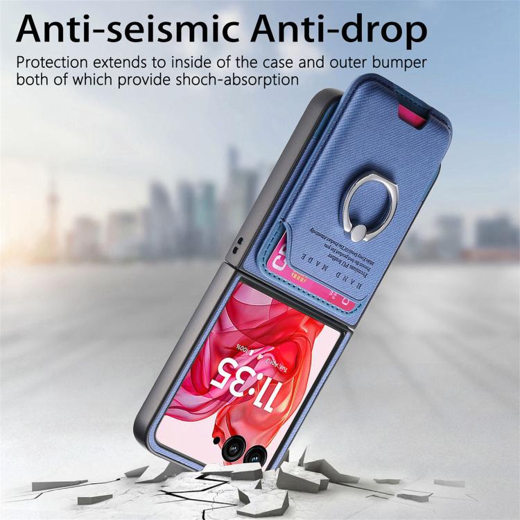 For Motorola Moto Razr 50 Ultra Twill Fabric Card Bag Ring Magnetic Back Phone Case